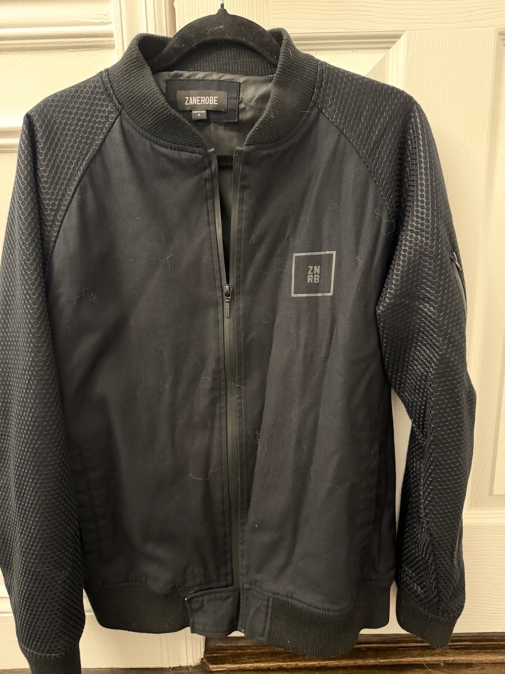 Zanerobe Black Textured-Sleeve Bomber Jacket